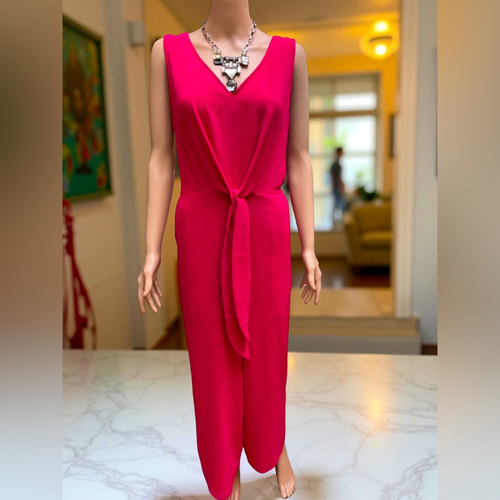 Pink V-Neck Sleeveless Palazzo Pants Jumpsuit Large